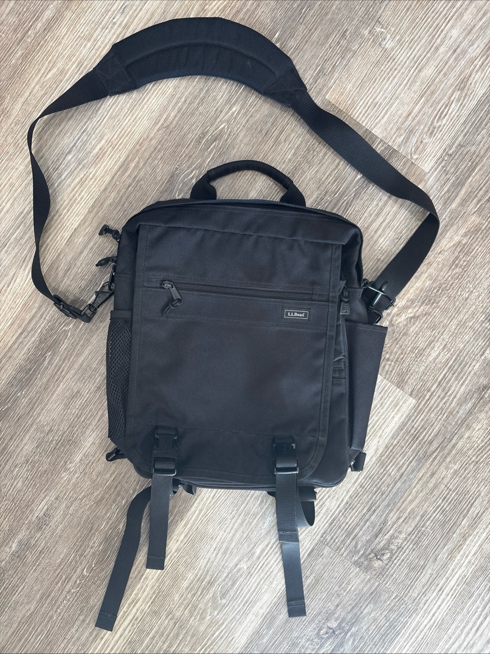 L.L. Bean Black Messenger Backpack Computer Multipurpose Travel Bag Crossbody